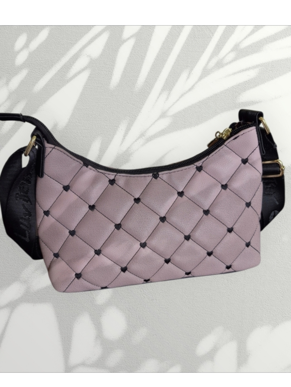 Luv Betsey Lola Crossbody By Betsey Johnson Pink Quilted With Black Hearts - Picture 3 of 10